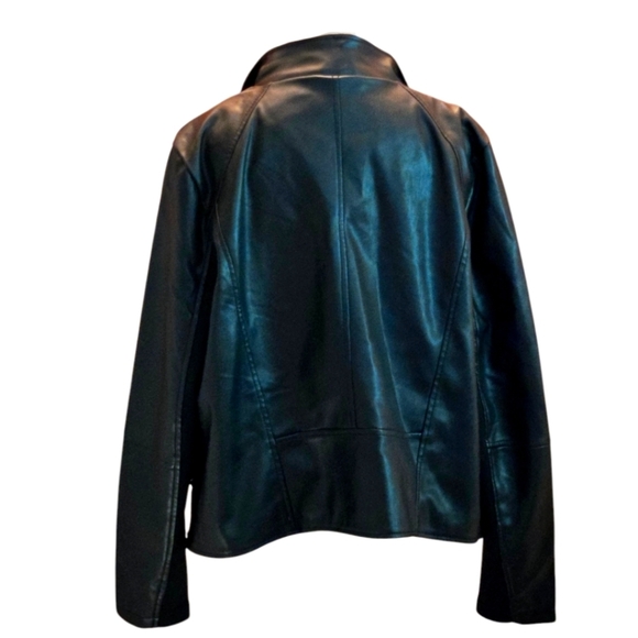 Ookie & Lala Black Faux Leather Moto Jacket Asymmetrical Collar Women size XL - Picture 6 of 16